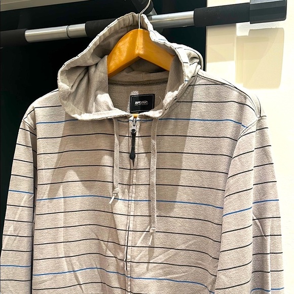 Ripcurl Gray / Blue Zip Up Hoodie Sweatshirt w/ Horizontal Stripes M Medium - Picture 3 of 4